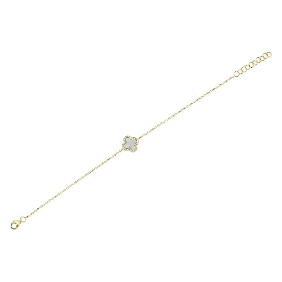 Shy Creation Mother of Pearl and Diamond Clover Bracelet