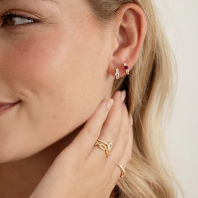 Ruby Three Stone Huggie Hoops