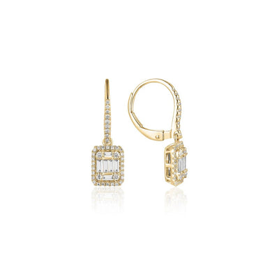 Emerald Cut Diamond Leverback Earrings