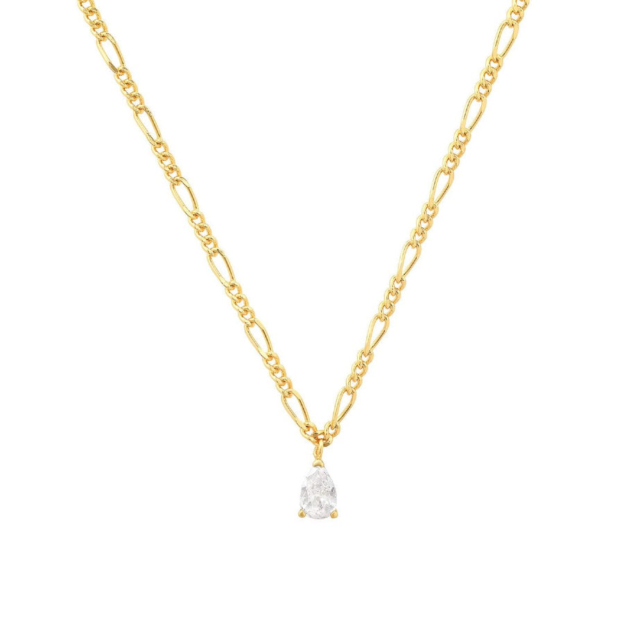 Gold Figaro Chain with Pear Shape CZ Pendant