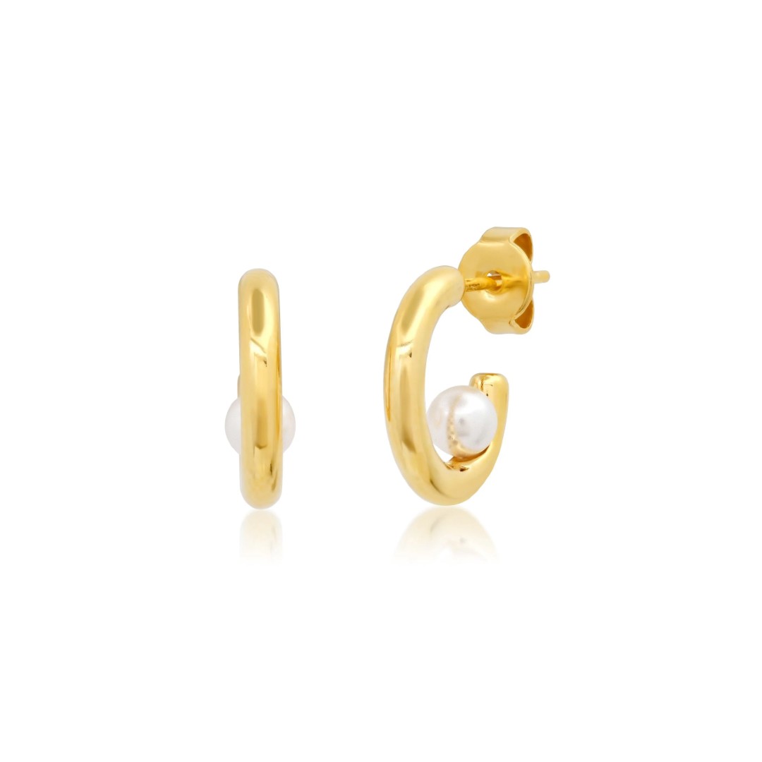 Gold Huggies with Pearl Accent