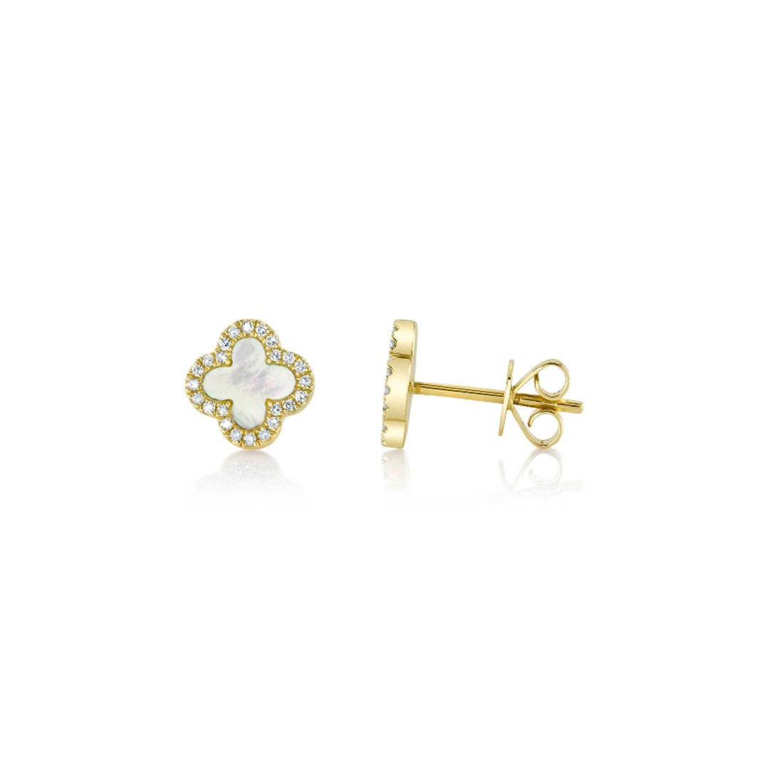 Shy Creation Mother of Pearl and Diamond Clover Earrings
