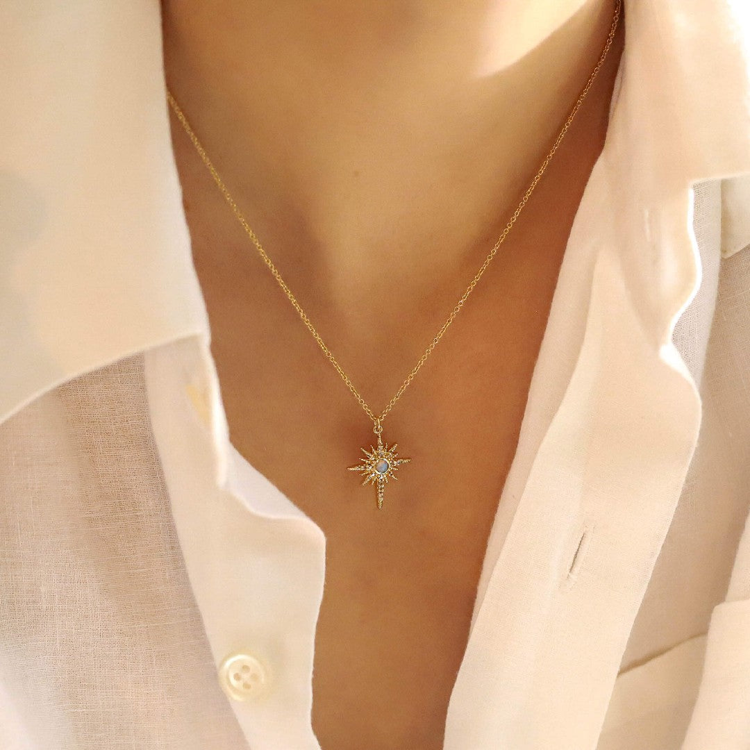 Gold Starburst with Opal Center Necklace