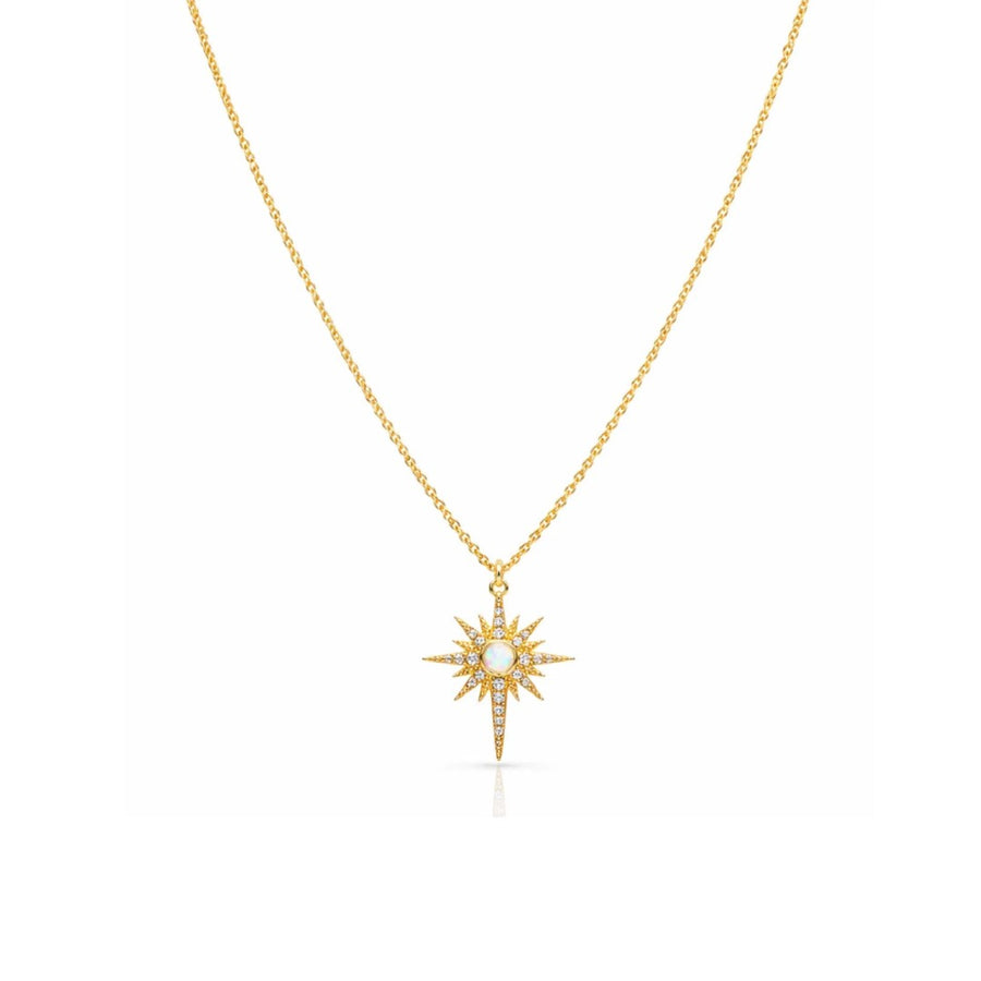 Gold Starburst with Opal Center Necklace