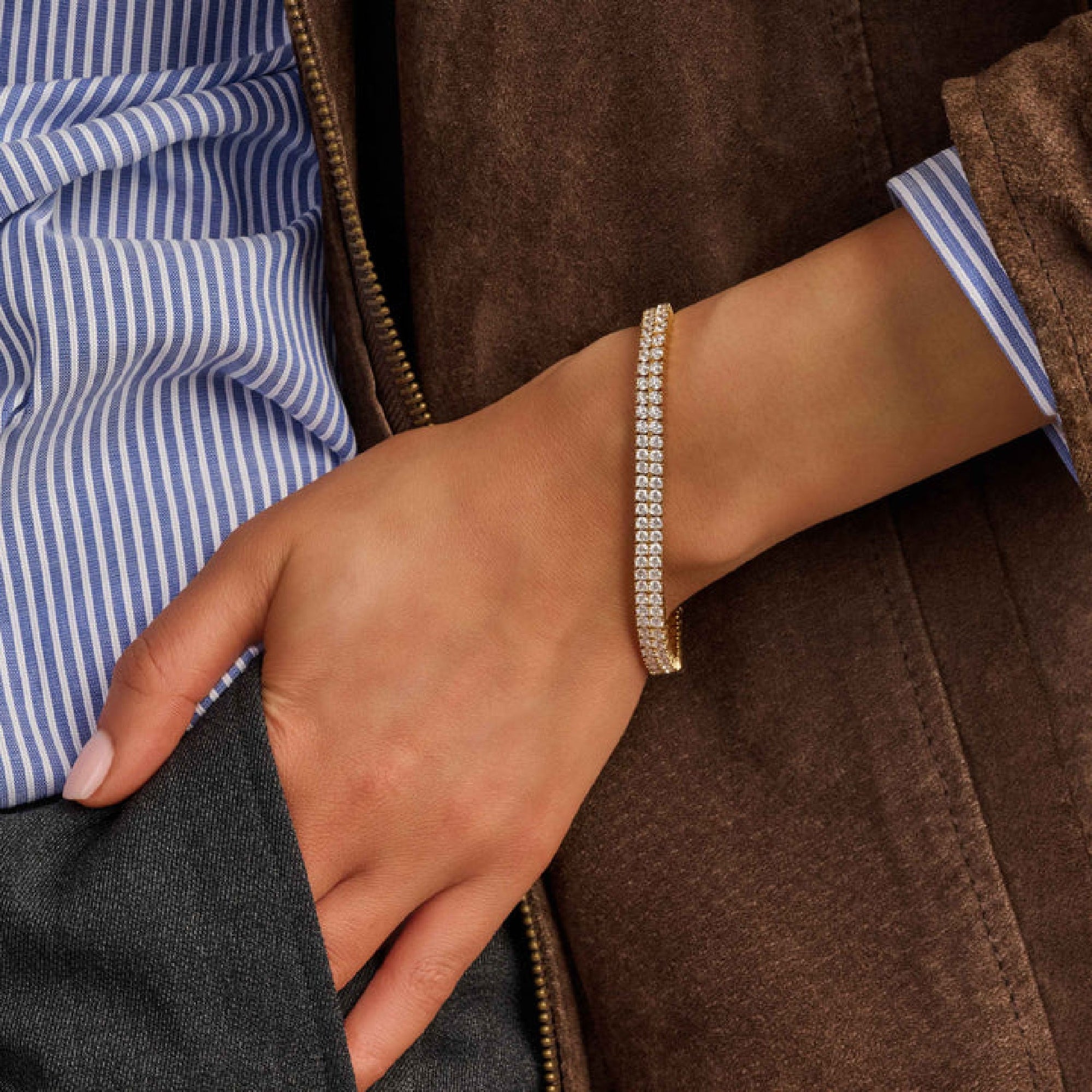 Ti Sento Milano tennis bracelet worn on wrist, double row design