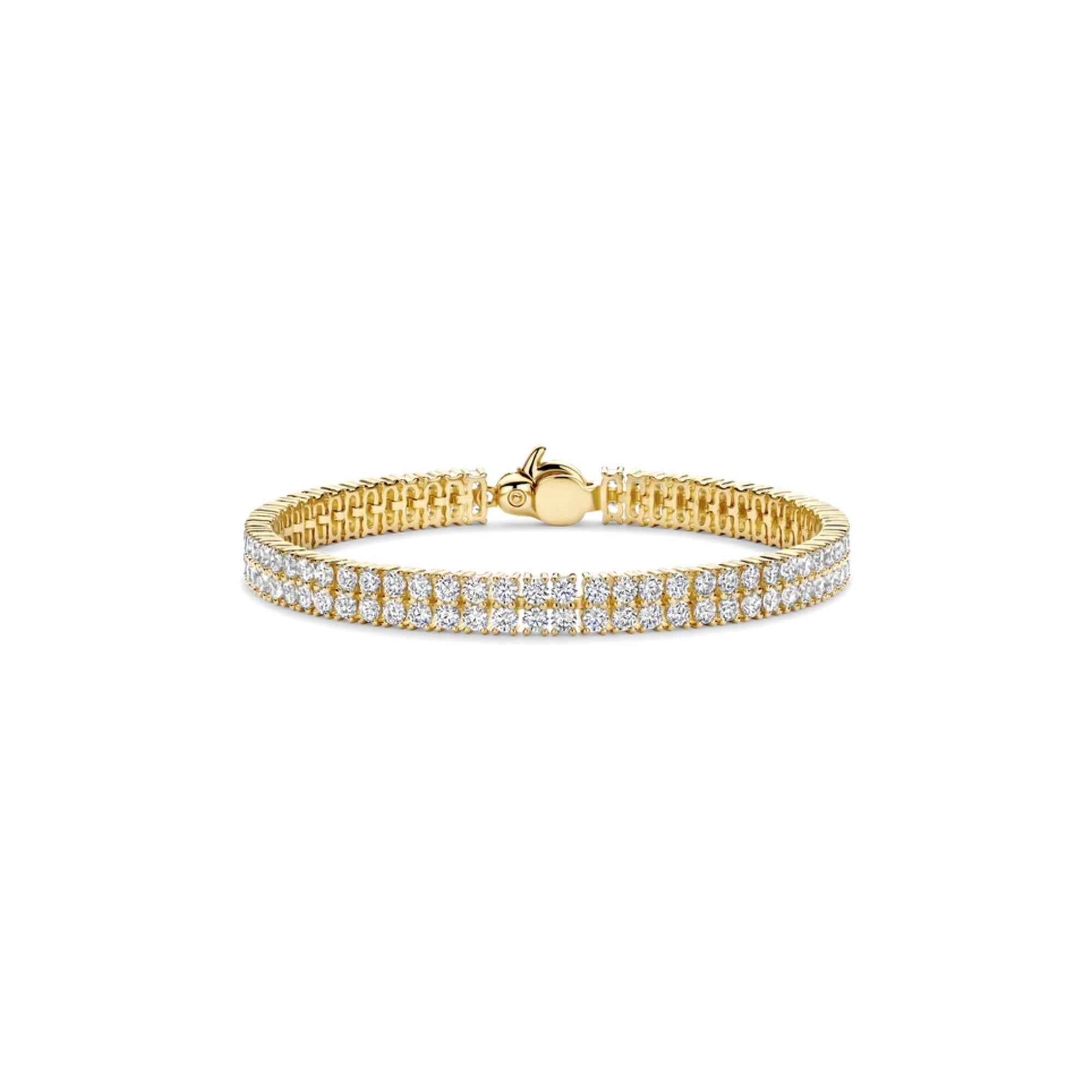 Close-up of Ti Sento gold double row tennis bracelet, pavé zirconia detail