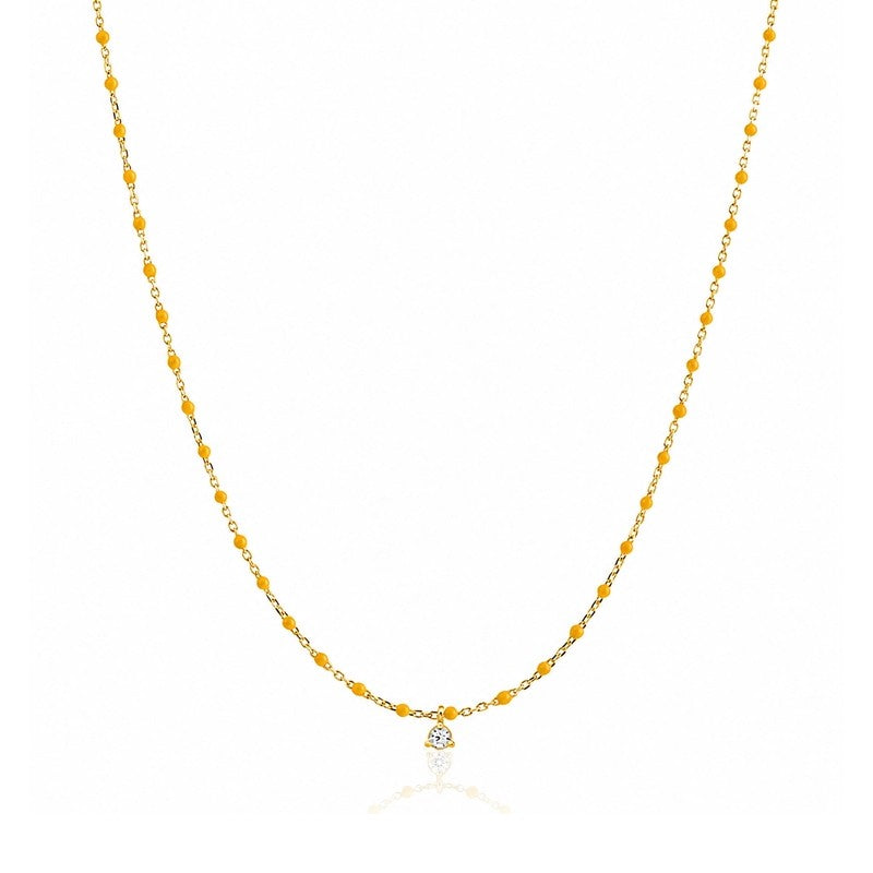 Yellow Enamel Beaded Necklace