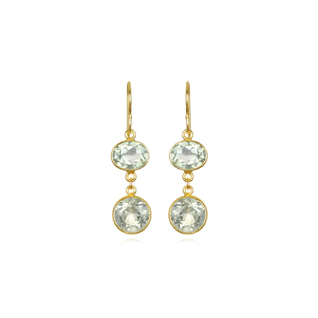 Green Amethyst Bezel Double Dangle Earrings