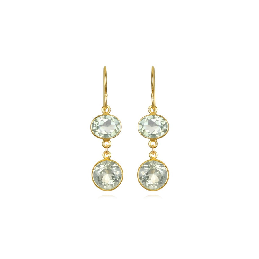 Green Amethyst Bezel Double Dangle Earrings