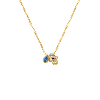 Hamsa and Pear-Shaped Stone Necklace