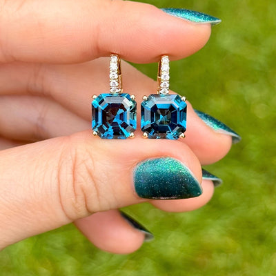 Jane Taylor London Blue Topaz Octagonal Drop Earrings