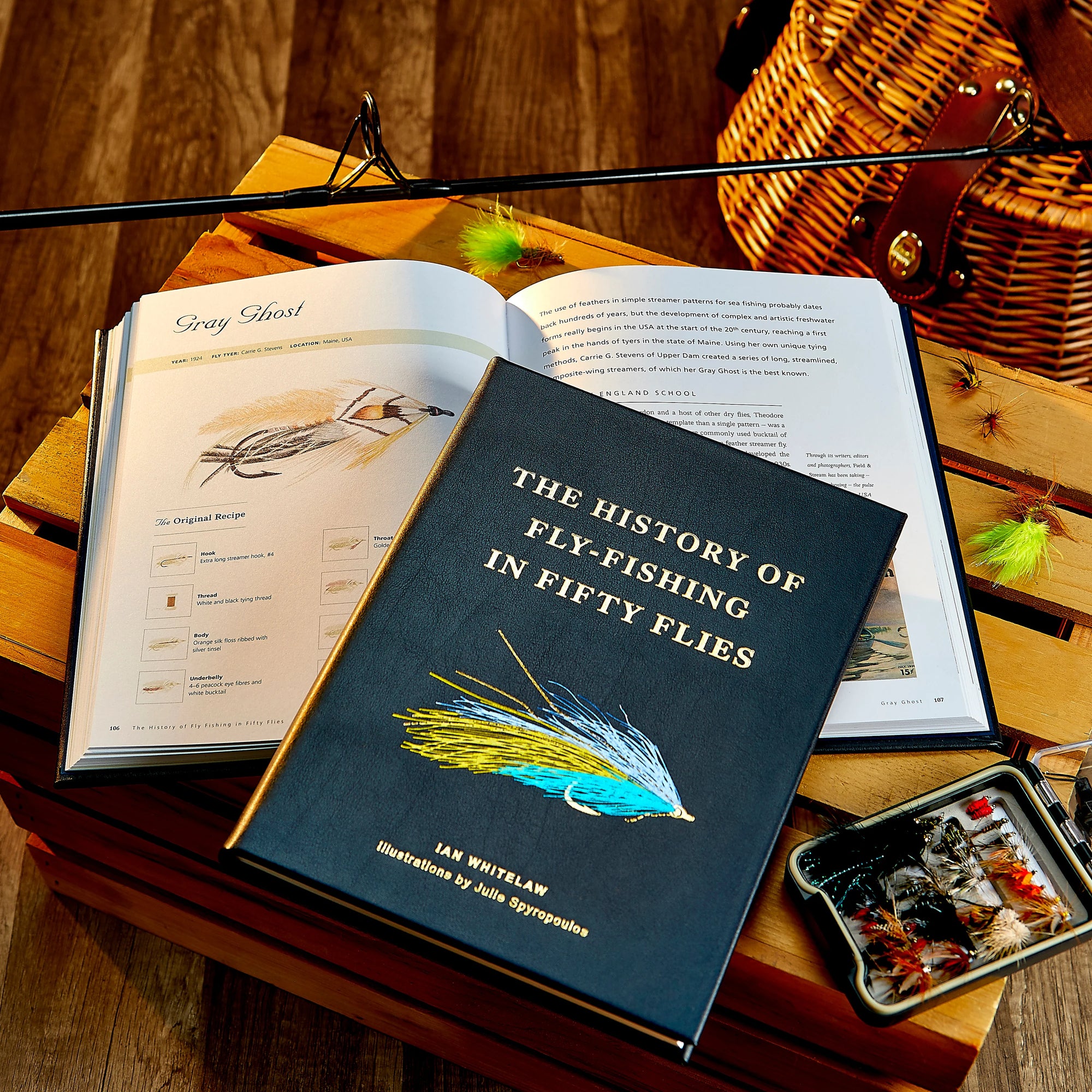 The History of Fly Fishing in Fifty Flies Leather Bound Keepsake Book