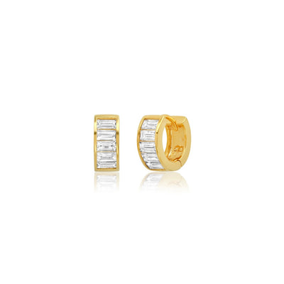 Horizontal Baguette CZ Huggie Hoops