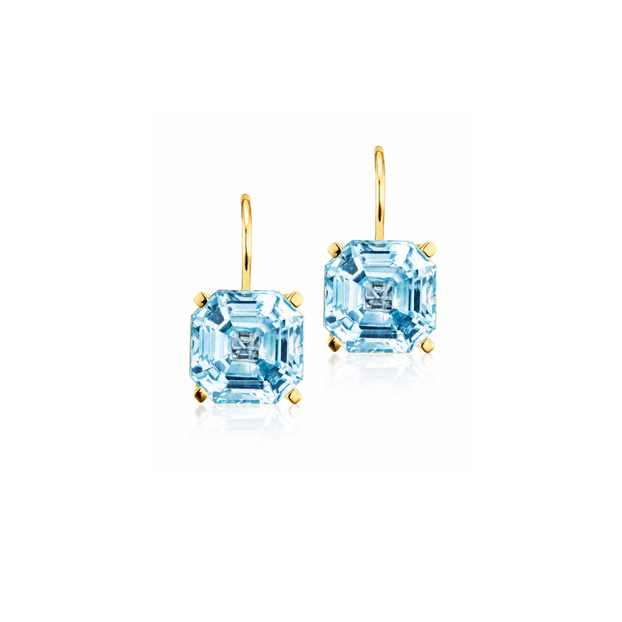 Jane Taylor Blue Topaz Octagonal Earrings Yellow Gold