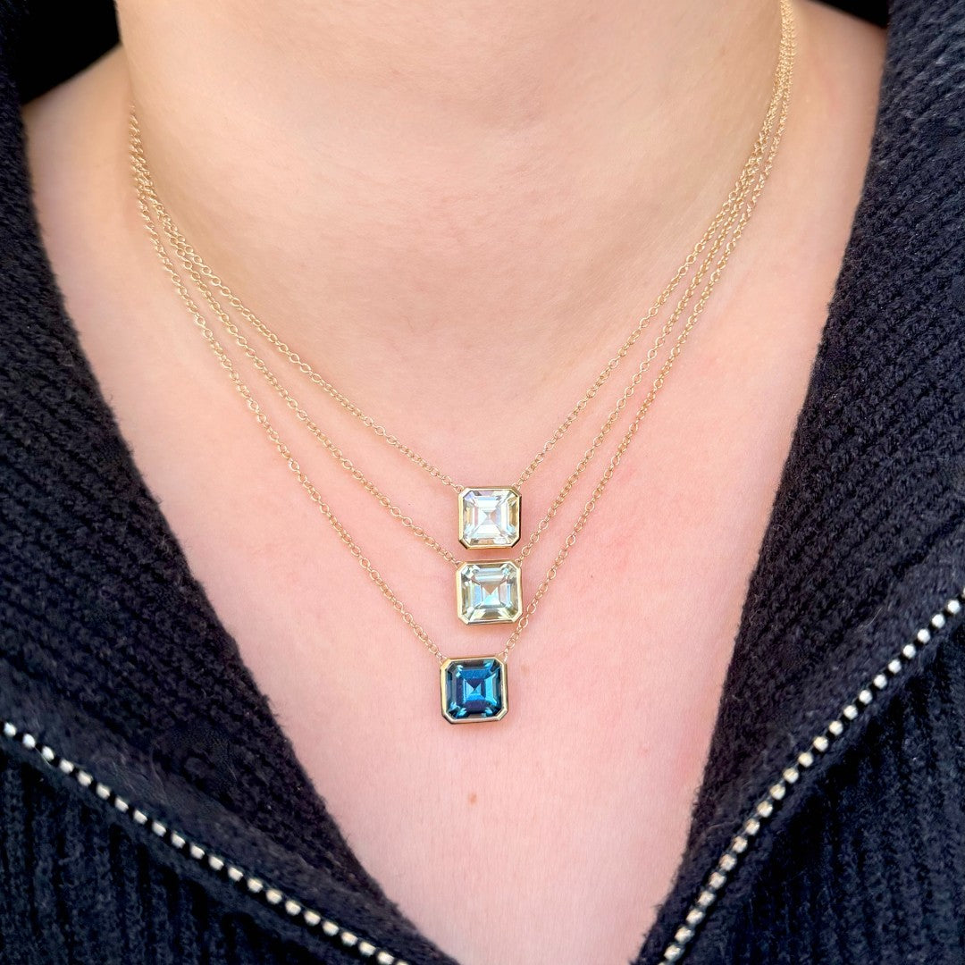 Jane Taylor Green Quartz Octagon Bezel Necklace