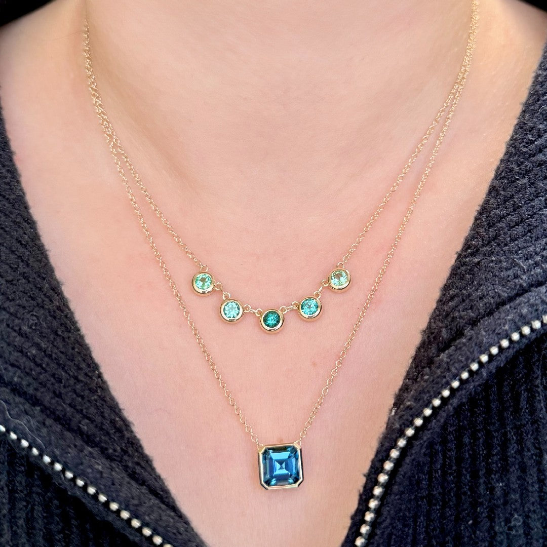 Jane Taylor Indicolite & Minty Blue-Green Tourmaline Bezel Necklace