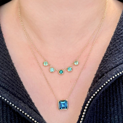 Jane Taylor Indicolite & Minty Blue-Green Tourmaline Bezel Necklace
