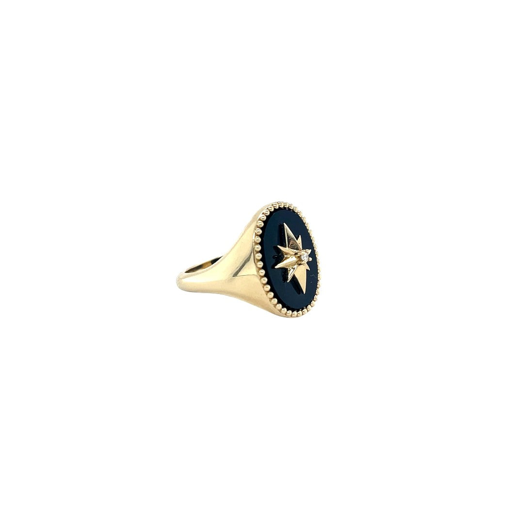 Kate Collins Black Onyx Starburst Signet Ring
