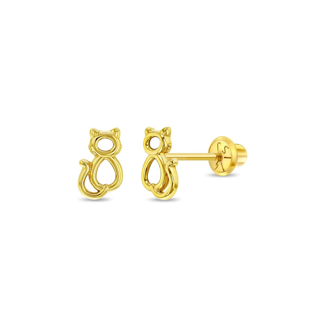 Kitty Cat Outline Little Girl's Stud Earrings