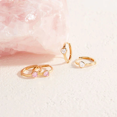 Pink Heart Little Girl's Hoops
