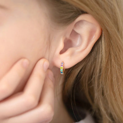 Enamel Heart Little Girl's Hoop Earrings