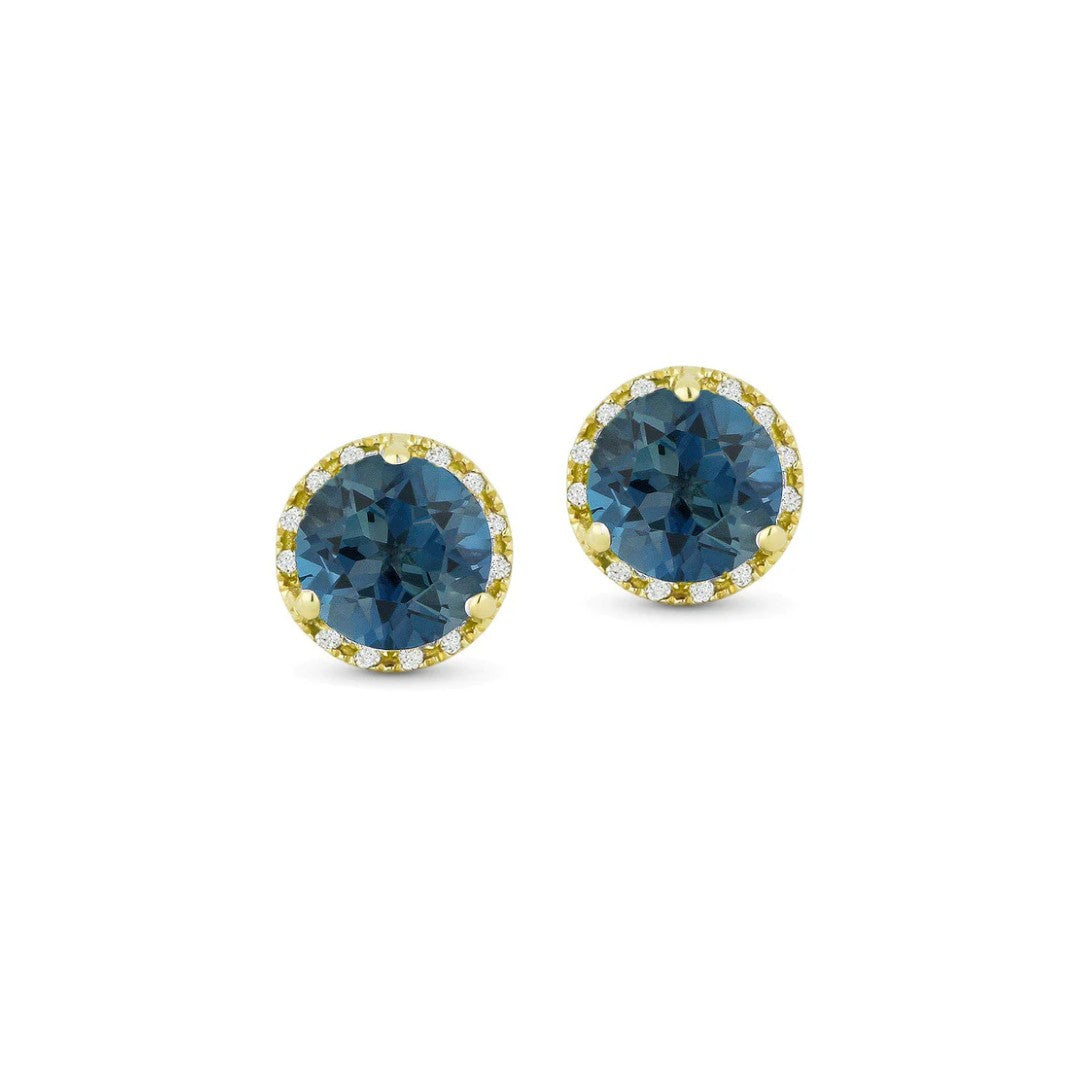 London Blue Topaz & Diamond Round Stud Earrings
