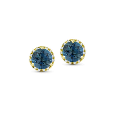 London Blue Topaz & Diamond Round Stud Earrings