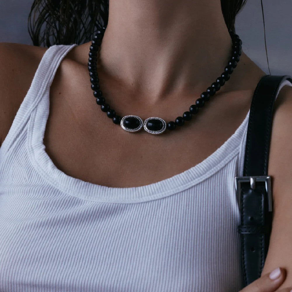 Luv AJ The Midnight Mesa Beaded Necklace in Silver