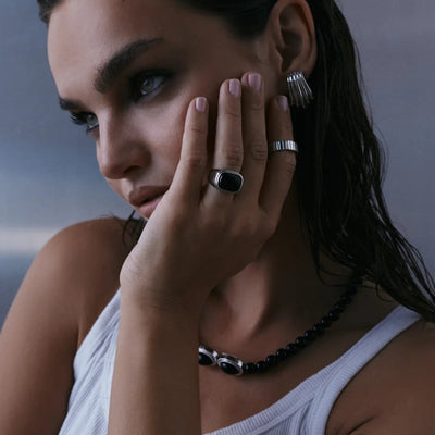 Luv AJ The Midnight Mesa Beaded Necklace in Silver