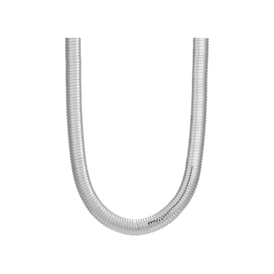 Snake chain silver necklace on white background