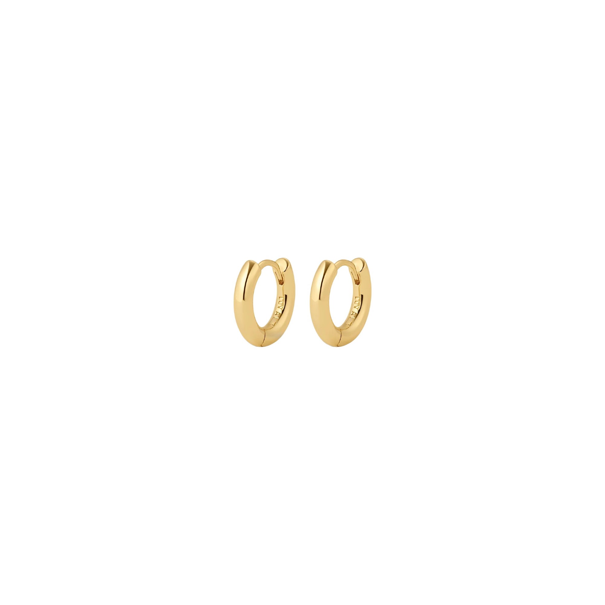 Gold small hoops on white background.