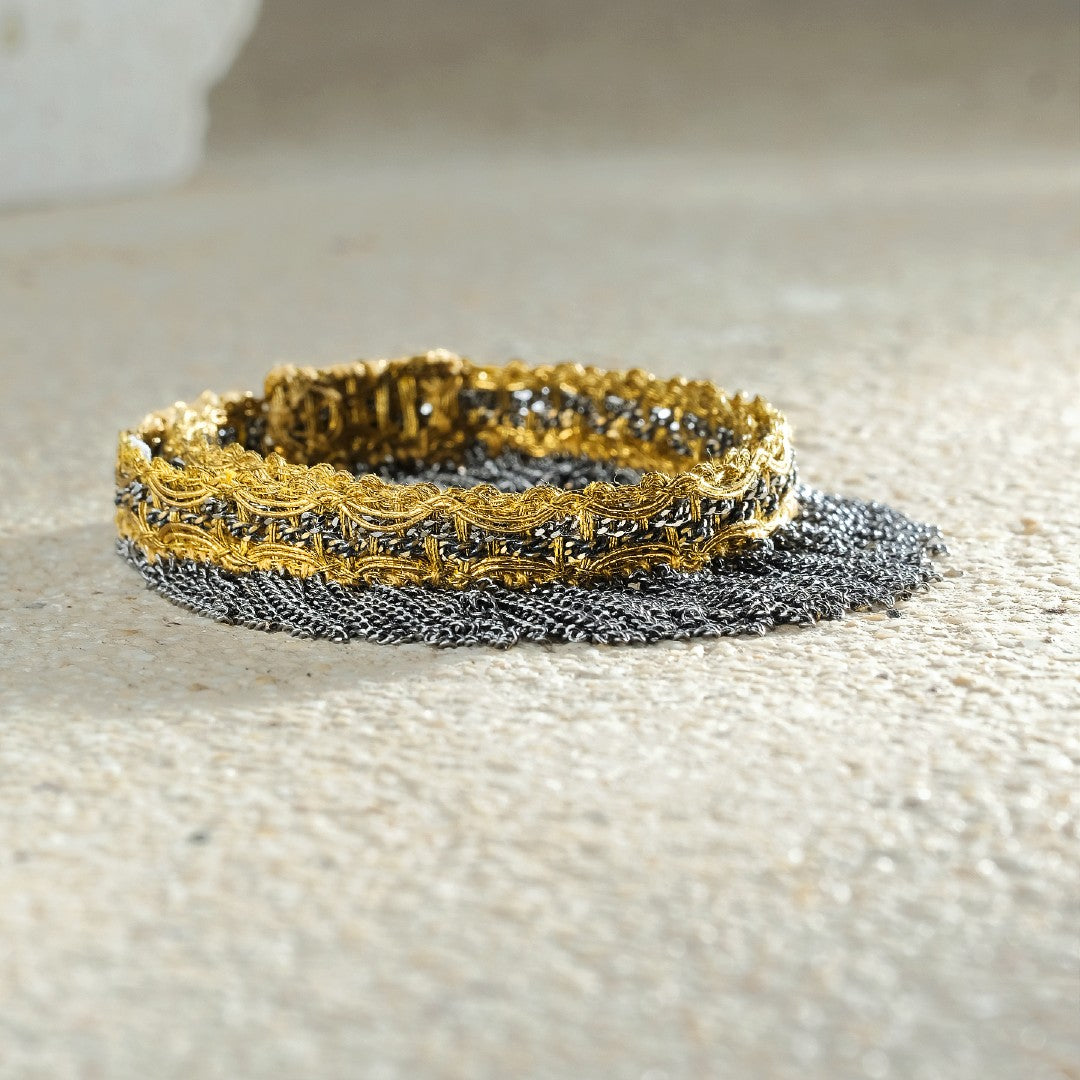 Marie Laure Chamorel Two Tone Double Wrap Chain Fringe Bracelet 1M003