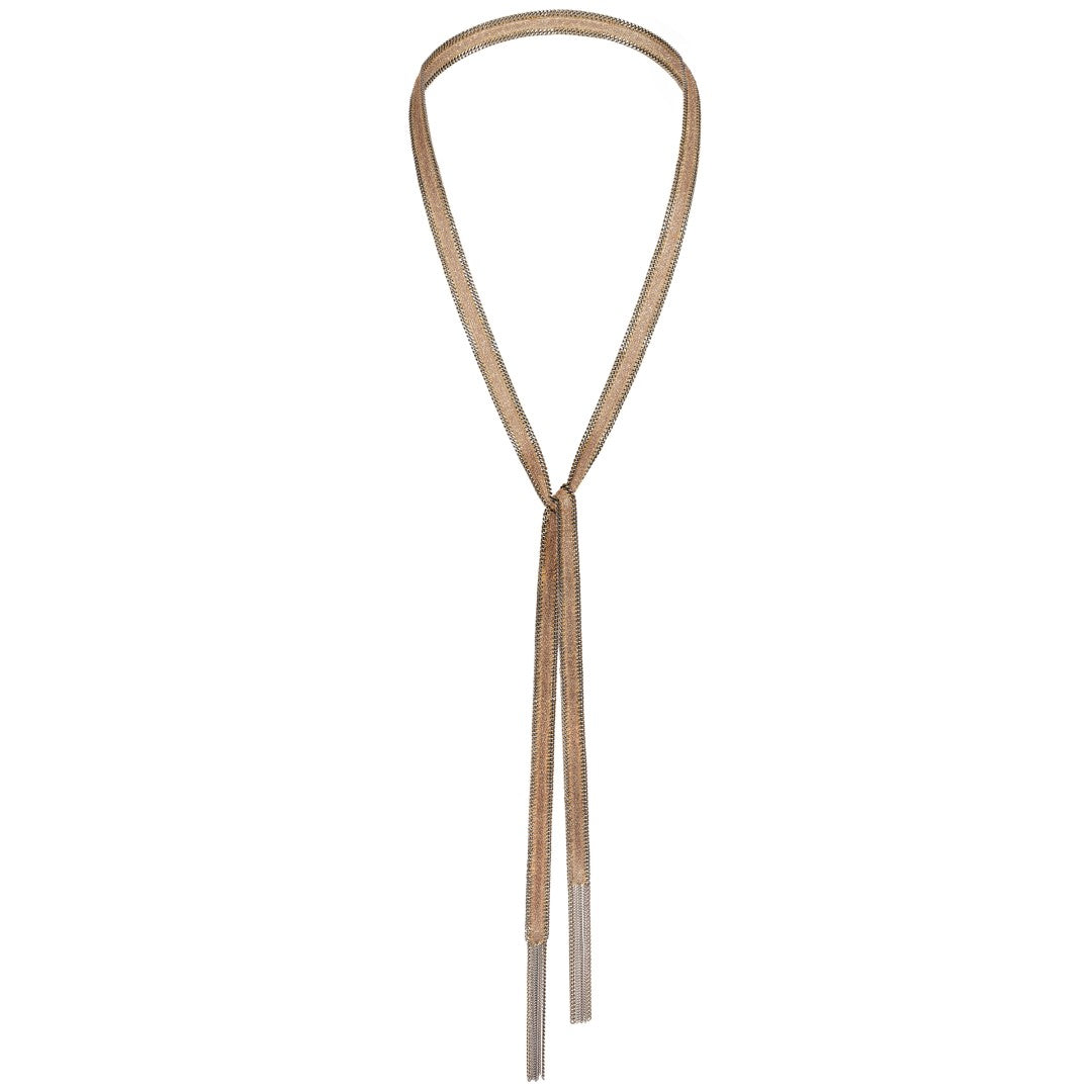 Marie Laure Chamorel Champagne Metallic Satin Ribbon Lariat Necklace 1D005