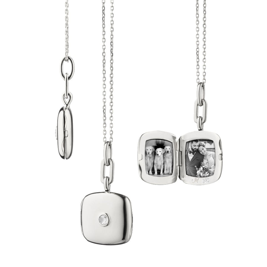 Monica Rich Kosann Slim Cushion Viv Locket with White Sapphire