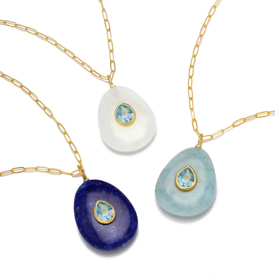 Aquamarine & Blue Topaz Pear Paperclip Necklace