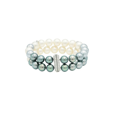 Ombre Pearl Double Row Bracelet with Diamonds
