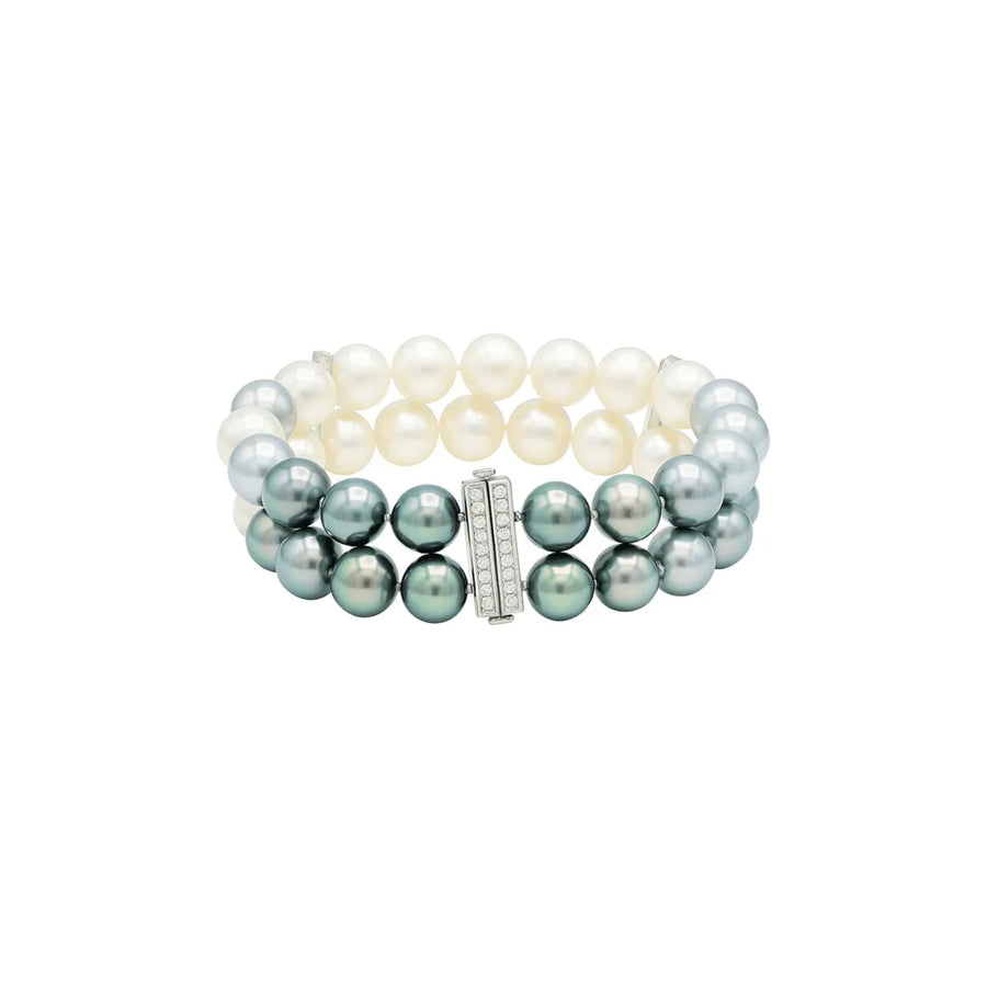 Ombre Pearl Double Row Bracelet with Diamonds