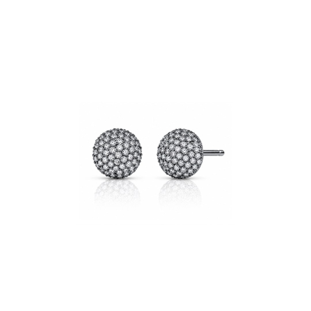 Oxidized Pave Button Stud Earrings