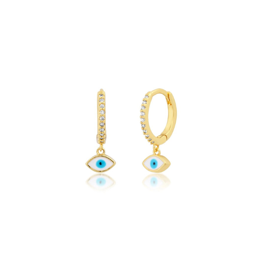 Pave CZ Huggies with Enamel Evil Eye Charm