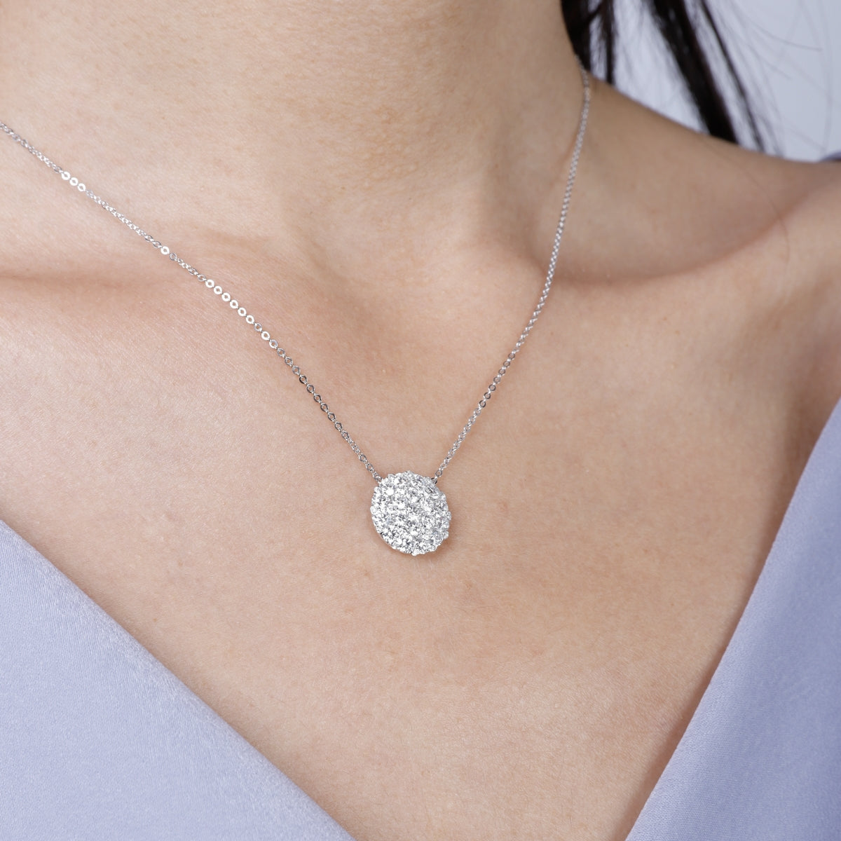 Round Diamond Cluster Pendant Necklace