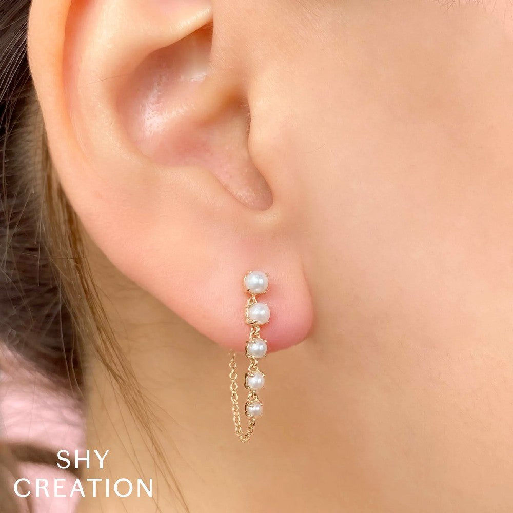 Shy Creation Cultured Pearl Front to Back Chain Earrings