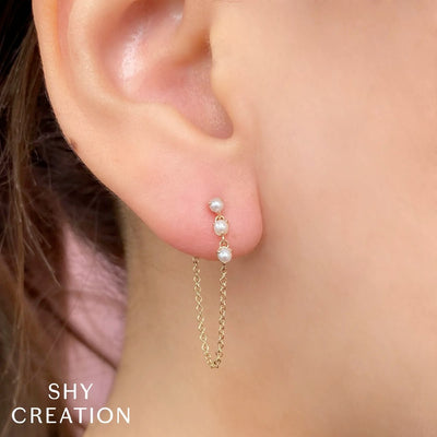 Shy Creation Front to Back Chain Cultured Pearl Earrings