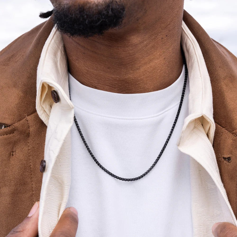 Pig & Hen Black Steel Box Chain Necklace