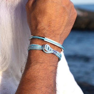 Pig & Hen Don Dino Stone Gray - Summer Blue | Silver Men's Bracelet
