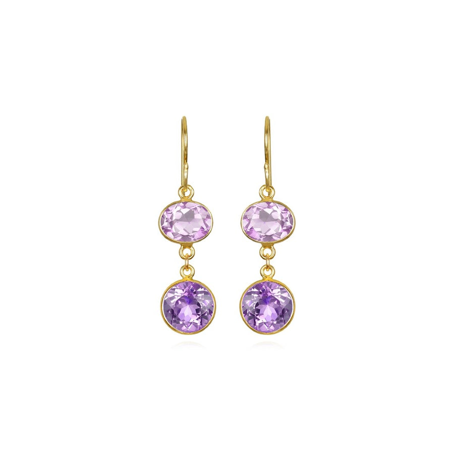 Pink Amethyst Bezel Double Dangle Earrings