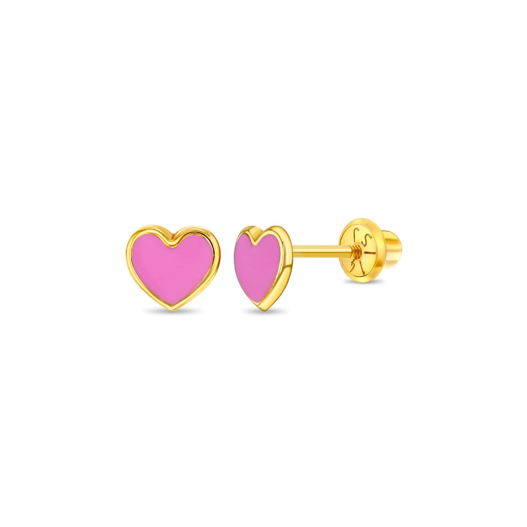 Pink Enamel Heart Little Girl's Stud Earrings
