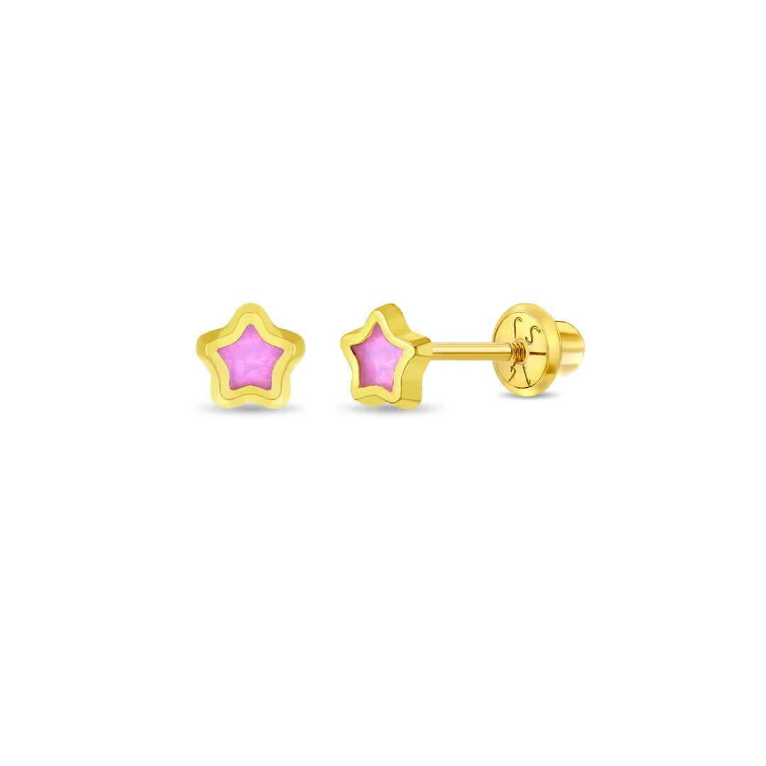 Pink Enamel Star Little Girl's Earrings