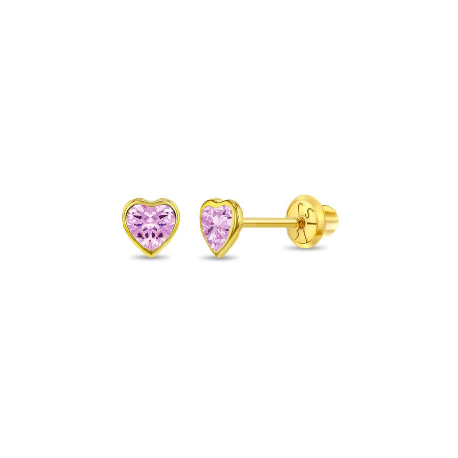 Pink Heart Bezel Little Girl's Stud Earrings