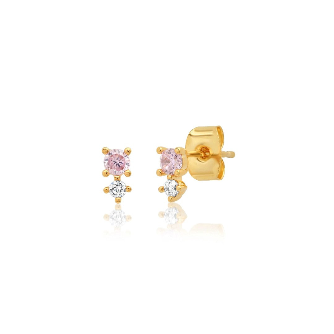Pink Stone & CZ Stud Earrings