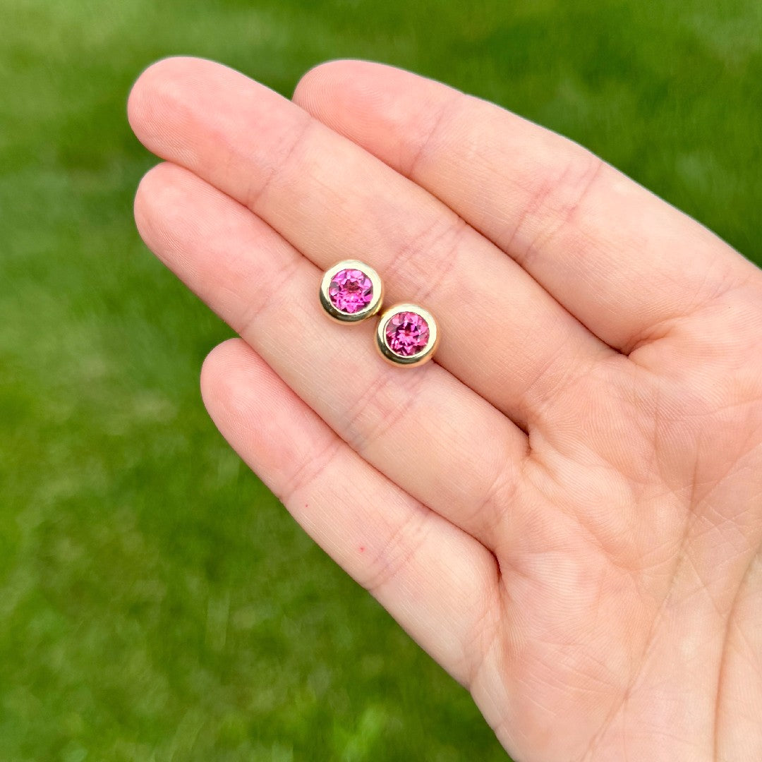 Jane Taylor Pink Tourmaline Chubby Bezel Studs